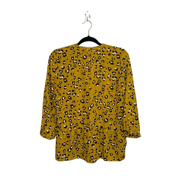 Zara Basic Mustard Yellow & Black Leopard Print Ruffle Blouse Medium Women’s - Picture 5 of 11